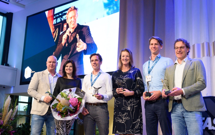 Credits_MichelleMuus_Winnaars Gouden Groeier (Victor Knaap,Media.Monks), Jonge Groeier (Krik Gunning, Fourthline), Vrouwelijke Groeier (Sonja Meijerink,Typeqast) en Impactvolle Groeier (Maarten Bosch,Mosa Meat) (1)